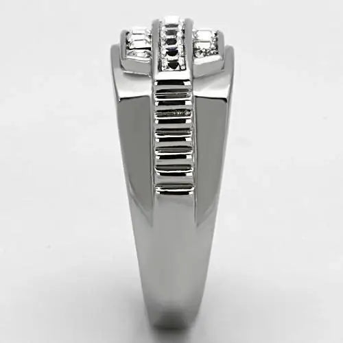 TK956 - High polished (no plating) Stainless Steel Ring with Top Grade Crystal in Clear - Alamode - Flyclothing LLC