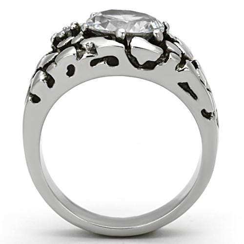 TK959 - High polished (no plating) Stainless Steel Ring with AAA Grade CZ in Clear - Alamode - Flyclothing LLC