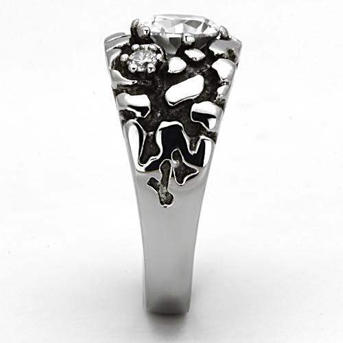TK959 - High polished (no plating) Stainless Steel Ring with AAA Grade CZ in Clear - Alamode - Flyclothing LLC