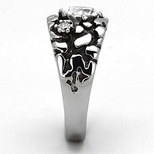 TK959 - High polished (no plating) Stainless Steel Ring with AAA Grade CZ in Clear - Alamode - Flyclothing LLC