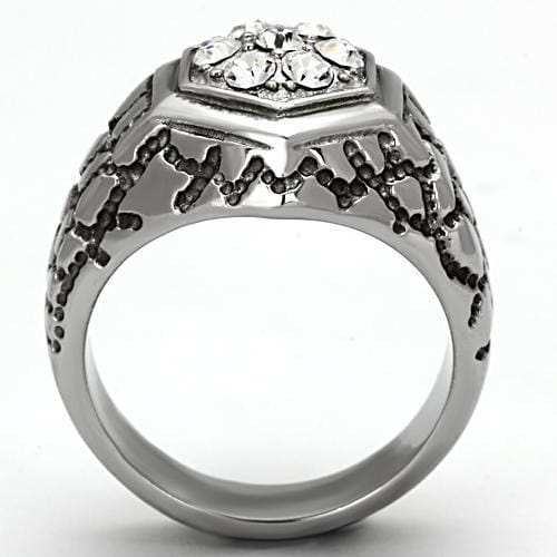 TK960 - High polished (no plating) Stainless Steel Ring with Top Grade Crystal in Clear - Alamode - Flyclothing LLC