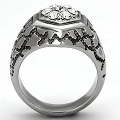 TK960 - High polished (no plating) Stainless Steel Ring with Top Grade Crystal  in Clear