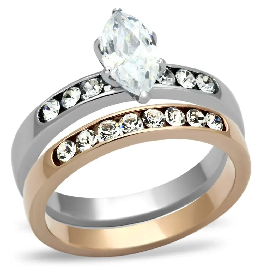 TK965 - Two-Tone IP Rose Gold Stainless Steel Ring with AAA Grade CZ in Clear - Alamode - Flyclothing LLC