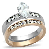 TK965 - Two-Tone IP Rose Gold Stainless Steel Ring with AAA Grade CZ in Clear - Alamode - Flyclothing LLC