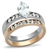 TK965 - Two-Tone IP Rose Gold Stainless Steel Ring with AAA Grade CZ  in Clear - Alamode