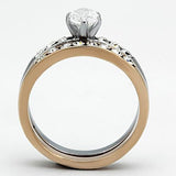 TK965 - Two-Tone IP Rose Gold Stainless Steel Ring with AAA Grade CZ  in Clear - Alamode