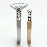 TK965 - Two-Tone IP Rose Gold Stainless Steel Ring with AAA Grade CZ  in Clear - Alamode