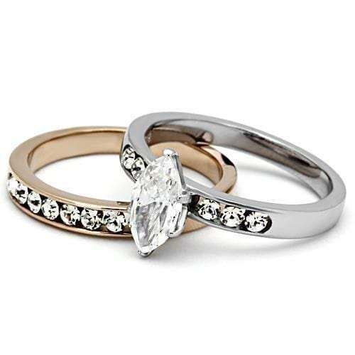 TK965 - Two-Tone IP Rose Gold Stainless Steel Ring with AAA Grade CZ in Clear - Alamode - Flyclothing LLC