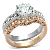 TK966 - Two-Tone IP Rose Gold Stainless Steel Ring with AAA Grade CZ  in Clear