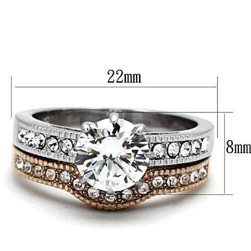 TK966 - Two-Tone IP Rose Gold Stainless Steel Ring with AAA Grade CZ in Clear - Alamode - Flyclothing LLC