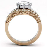 TK966 - Two-Tone IP Rose Gold Stainless Steel Ring with AAA Grade CZ in Clear - Alamode - Flyclothing LLC