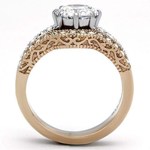 TK966 - Two-Tone IP Rose Gold Stainless Steel Ring with AAA Grade CZ in Clear - Alamode - Flyclothing LLC