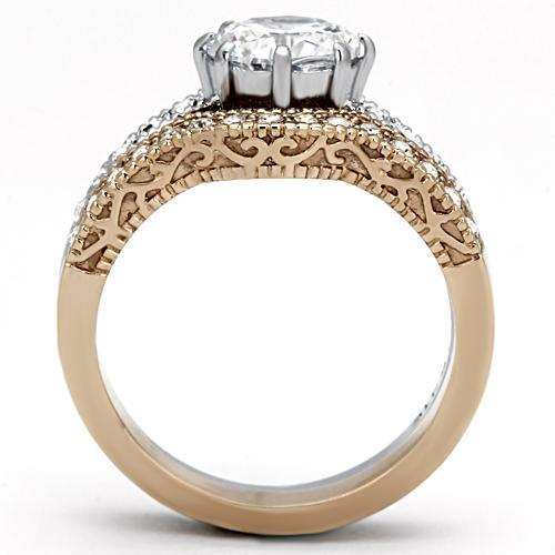 TK966 - Two-Tone IP Rose Gold Stainless Steel Ring with AAA Grade CZ in Clear - Alamode - Flyclothing LLC