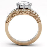 TK966 - Two-Tone IP Rose Gold Stainless Steel Ring with AAA Grade CZ  in Clear - Alamode