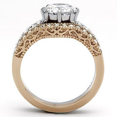 TK966 - Two-Tone IP Rose Gold Stainless Steel Ring with AAA Grade CZ  in Clear