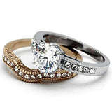 TK966 - Two-Tone IP Rose Gold Stainless Steel Ring with AAA Grade CZ in Clear - Alamode - Flyclothing LLC