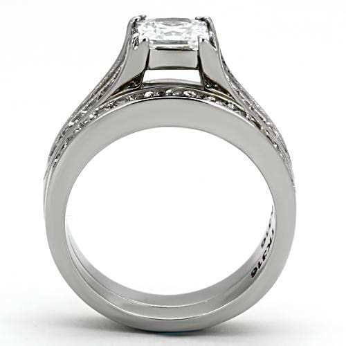 TK969 - High polished (no plating) Stainless Steel Ring with AAA Grade CZ in Clear - Alamode - Flyclothing LLC