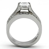 TK969 - High polished (no plating) Stainless Steel Ring with AAA Grade CZ  in Clear - Alamode