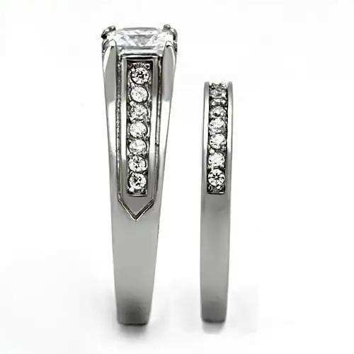 TK969 - High polished (no plating) Stainless Steel Ring with AAA Grade CZ in Clear - Alamode - Flyclothing LLC