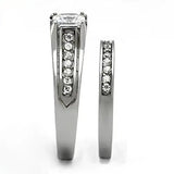 TK969 - High polished (no plating) Stainless Steel Ring with AAA Grade CZ  in Clear - Alamode