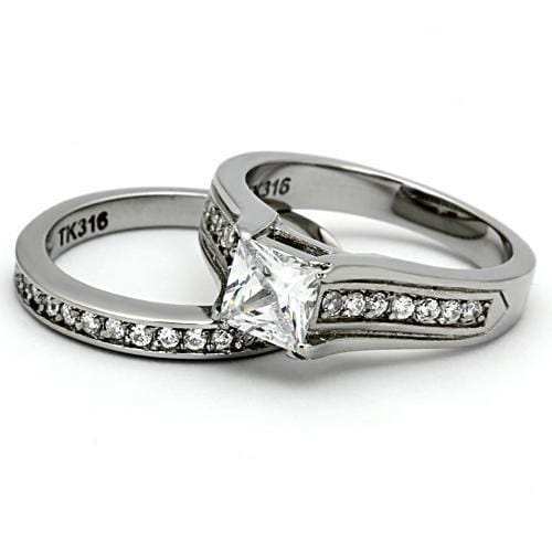 TK969 - High polished (no plating) Stainless Steel Ring with AAA Grade CZ in Clear - Alamode - Flyclothing LLC