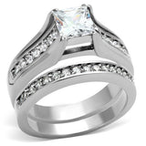 TK969 - High polished (no plating) Stainless Steel Ring with AAA Grade CZ  in Clear - Alamode