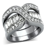 TK970 - High polished (no plating) Stainless Steel Ring with Top Grade Crystal in Clear - Alamode - Flyclothing LLC