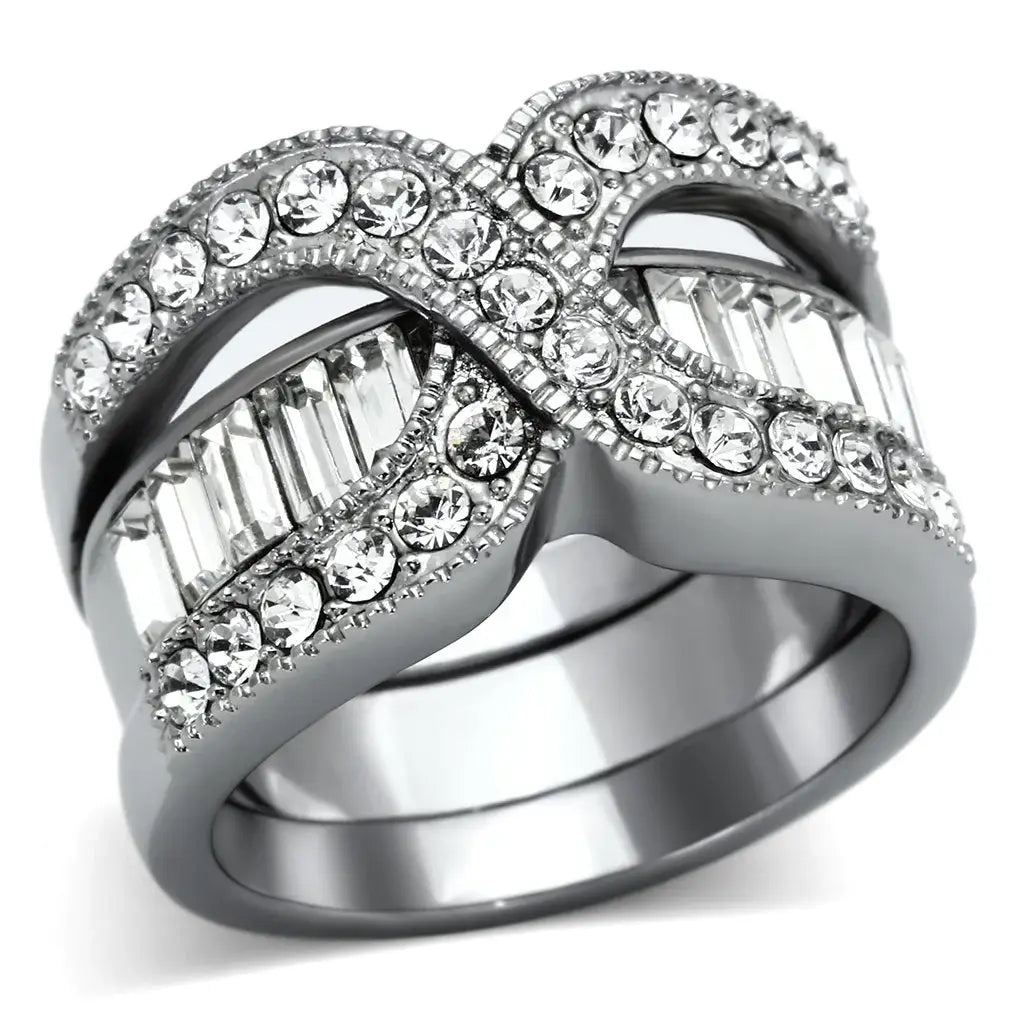 TK970 - High polished (no plating) Stainless Steel Ring with Top Grade Crystal in Clear - Alamode - Flyclothing LLC