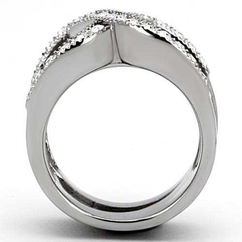 TK970 - High polished (no plating) Stainless Steel Ring with Top Grade Crystal in Clear - Alamode - Flyclothing LLC
