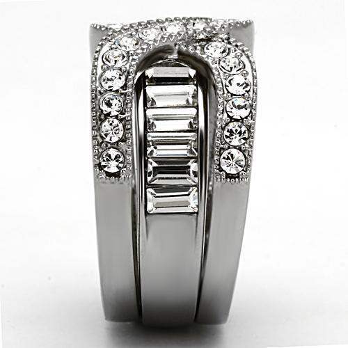 TK970 - High polished (no plating) Stainless Steel Ring with Top Grade Crystal in Clear - Alamode - Flyclothing LLC
