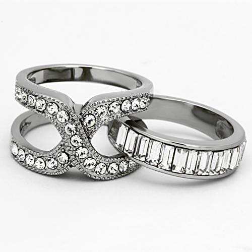 TK970 - High polished (no plating) Stainless Steel Ring with Top Grade Crystal in Clear - Alamode - Flyclothing LLC