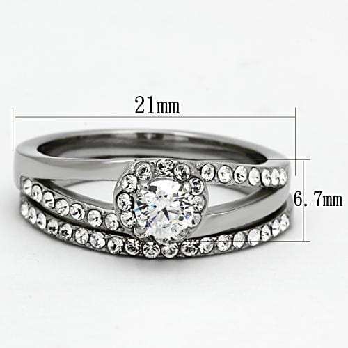 TK971 - High polished (no plating) Stainless Steel Ring with AAA Grade CZ in Clear - Alamode - Flyclothing LLC