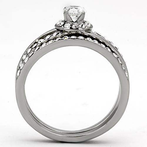 TK971 - High polished (no plating) Stainless Steel Ring with AAA Grade CZ in Clear - Alamode - Flyclothing LLC