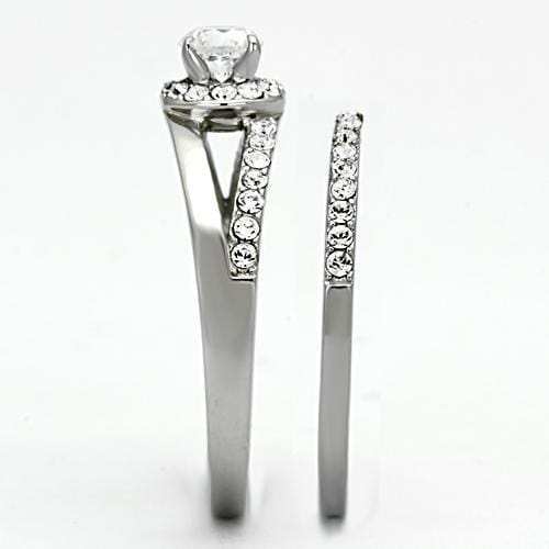 TK971 - High polished (no plating) Stainless Steel Ring with AAA Grade CZ in Clear - Alamode - Flyclothing LLC