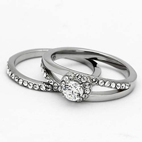 TK971 - High polished (no plating) Stainless Steel Ring with AAA Grade CZ in Clear - Alamode - Flyclothing LLC