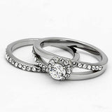 TK971 - High polished (no plating) Stainless Steel Ring with AAA Grade CZ in Clear - Alamode - Flyclothing LLC
