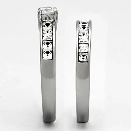 TK972 - High polished (no plating) Stainless Steel Ring with AAA Grade CZ in Clear - Alamode - Flyclothing LLC
