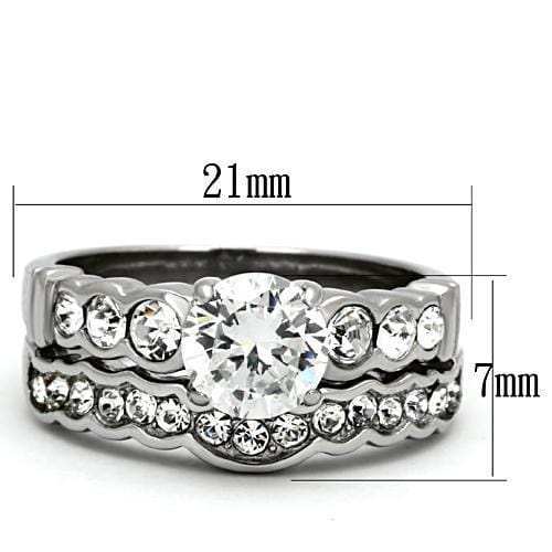 TK974 - High polished (no plating) Stainless Steel Ring with AAA Grade CZ in Clear - Alamode - Flyclothing LLC