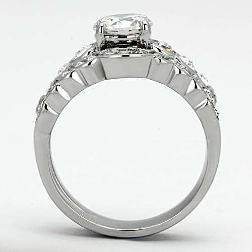 TK974 - High polished (no plating) Stainless Steel Ring with AAA Grade CZ in Clear - Alamode - Flyclothing LLC
