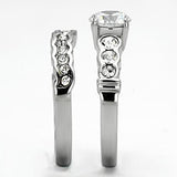 TK974 - High polished (no plating) Stainless Steel Ring with AAA Grade CZ  in Clear - Alamode