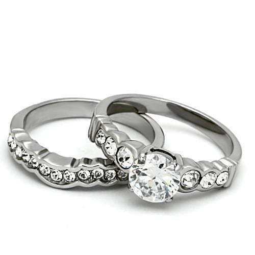 TK974 - High polished (no plating) Stainless Steel Ring with AAA Grade CZ in Clear - Alamode - Flyclothing LLC