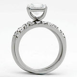 TK975 - High polished (no plating) Stainless Steel Ring with AAA Grade CZ in Clear - Alamode - Flyclothing LLC