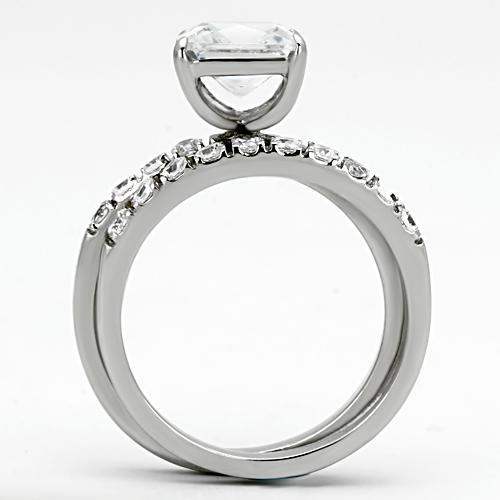 TK975 - High polished (no plating) Stainless Steel Ring with AAA Grade CZ in Clear - Alamode - Flyclothing LLC