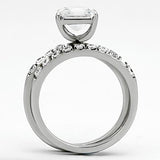 TK975 - High polished (no plating) Stainless Steel Ring with AAA Grade CZ  in Clear - Alamode