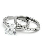 TK975 - High polished (no plating) Stainless Steel Ring with AAA Grade CZ  in Clear - Alamode