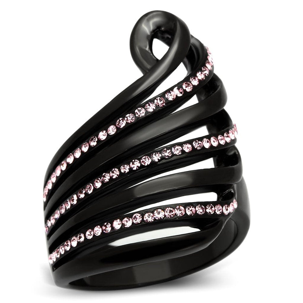 TK977 - IP Black(Ion Plating) Stainless Steel Ring with Top Grade Crystal  in Light Rose - Alamode