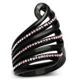 TK977 - IP Black(Ion Plating) Stainless Steel Ring with Top Grade Crystal  in Light Rose - Alamode