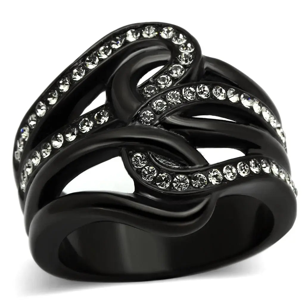 TK978 - IP Black(Ion Plating) Stainless Steel Ring with Top Grade Crystal in Black Diamond - Alamode - Flyclothing LLC