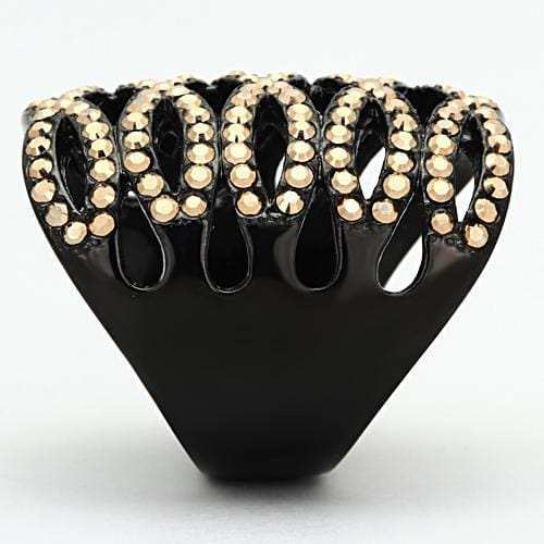 TK979 - IP Black(Ion Plating) Stainless Steel Ring with Top Grade Crystal in Metallic Light Gold - Alamode - Flyclothing LLC