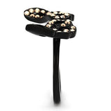 TK980 - IP Black(Ion Plating) Stainless Steel Ring with Top Grade Crystal  in Metallic Light Gold - Alamode
